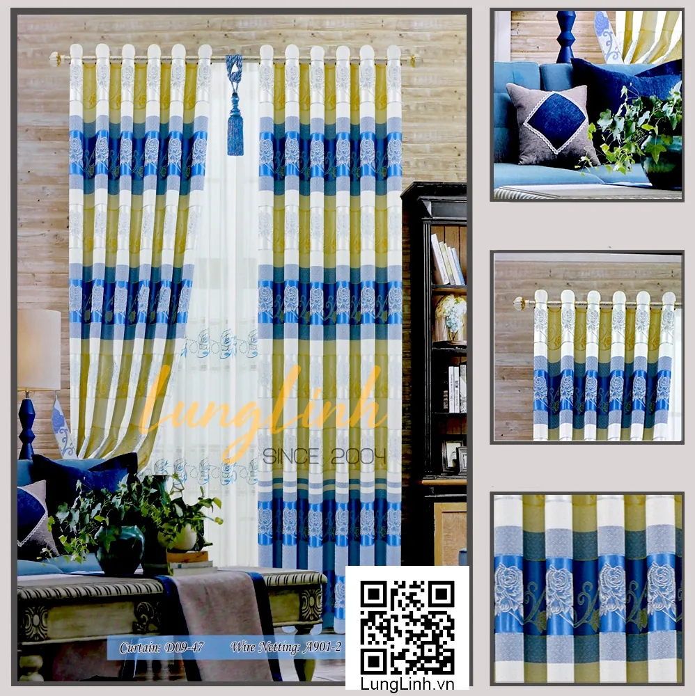 Rèm cửa xanh vàng