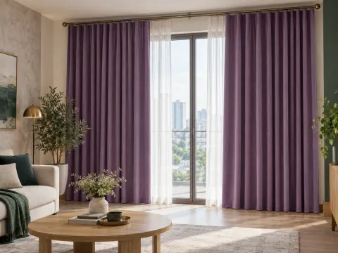Ảnh phối cảnh Mẫu rèm vải 170115 cửa màu tím lãng mạn