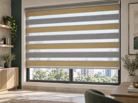 Ảnh phối cảnh Rèm cầu vồng TP-36 tông màu xám và vàng