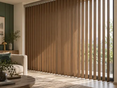 Cận cảnh Rèm lá dọc bên ô cửa
