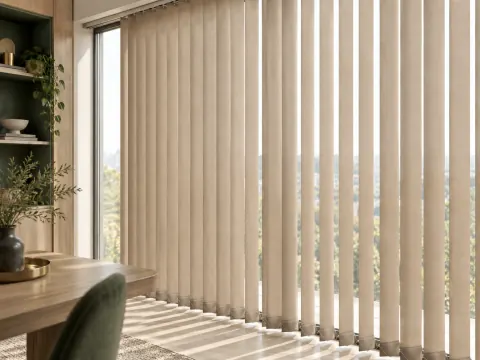Cận cảnh Rèm lá dọc bên ô cửa