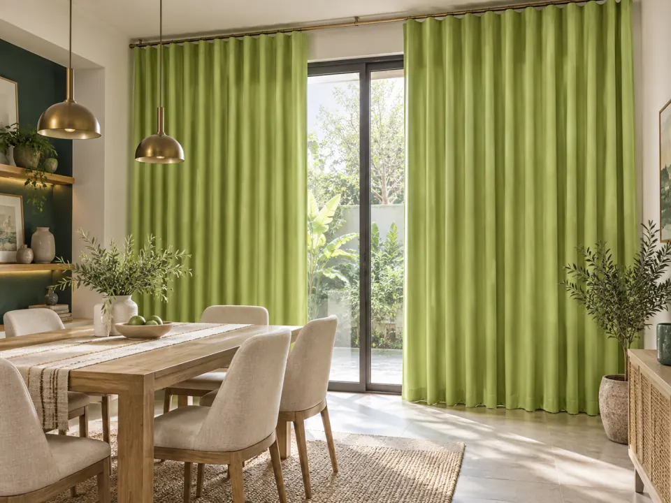 Ảnh phối cảnh Rèm vải 17027 tông màu xanh chuối