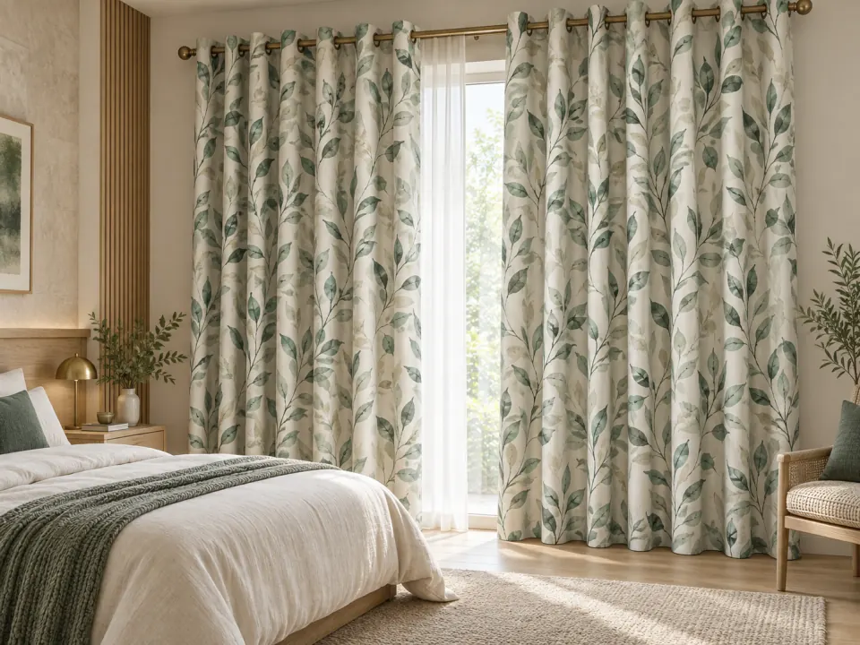 Ảnh phối cảnh Rèm vải 36076 họa tiết lá cây