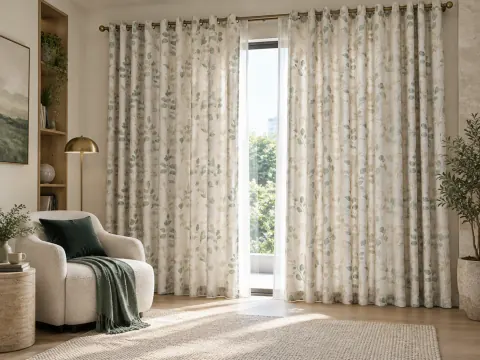 Ảnh phối cảnh Rèm vải họa tiết màu sáng