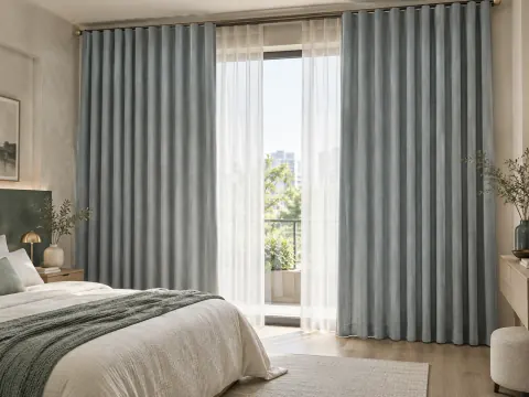 Ảnh phối cảnh Rèm vải xanh xám nhạt 17026