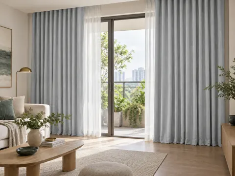 Ảnh phối cảnh Rèm vải xanh xám nhạt 17036